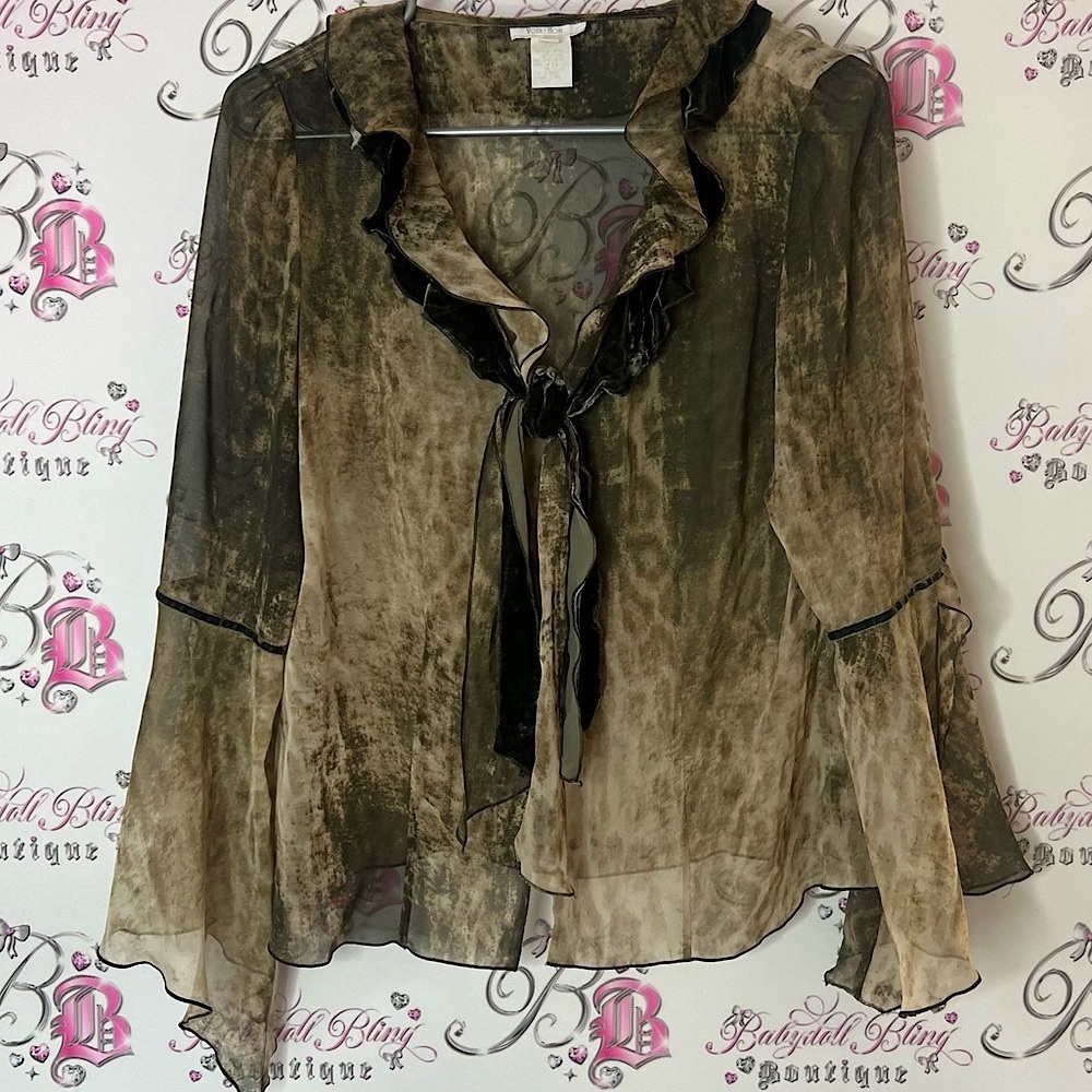 Votre nom collection long sleeve flare sleeve tie Elegant Sheer Ruffle Blouse